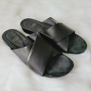 Vintage Eileen Fisher Black Leather Slide Sandals Size 9 Non Slip Mature Women
